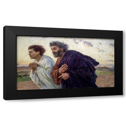 Disciples Peter and John Rushing To The Sepulcherthe Morning of The Resurrection Black Modern Wood Framed Art Print with Double Matting by Burnand, Eugene