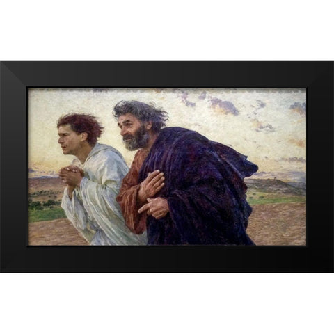 Disciples Peter and John Rushing To The Sepulcherthe Morning of The Resurrection Black Modern Wood Framed Art Print by Burnand, Eugene