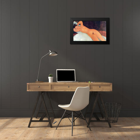 Eyes Closed Reclining Nude Black Modern Wood Framed Art Print by Modigliani, Amedeo