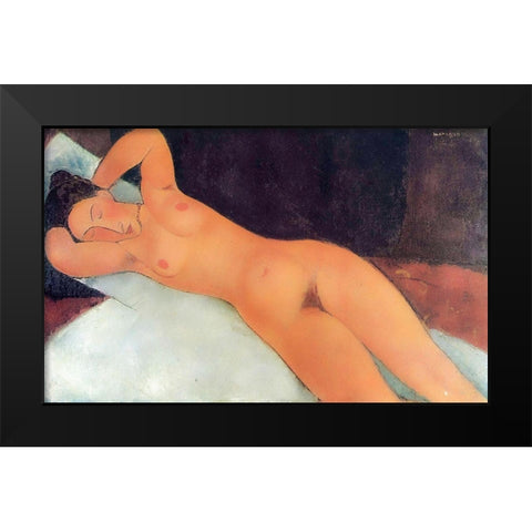 Eyes Closed Reclining Nude Black Modern Wood Framed Art Print by Modigliani, Amedeo