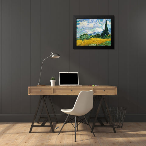 Wheat Field with Cypresses (1889) Black Modern Wood Framed Art Print by Van Gogh, Vincent