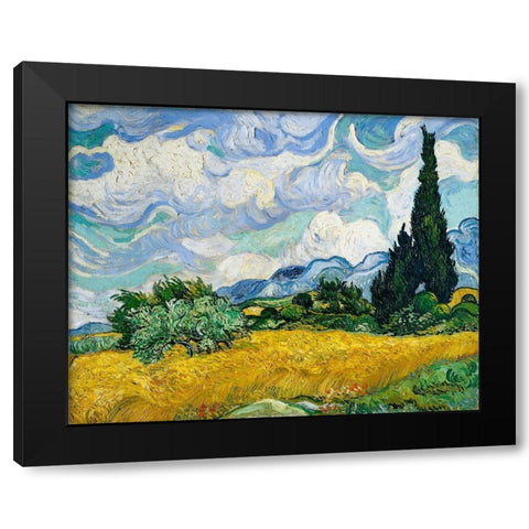 Wheat Field with Cypresses (1889) Black Modern Wood Framed Art Print with Double Matting by Van Gogh, Vincent