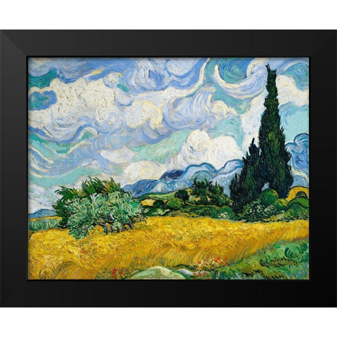 Wheat Field with Cypresses (1889) Black Modern Wood Framed Art Print by Van Gogh, Vincent