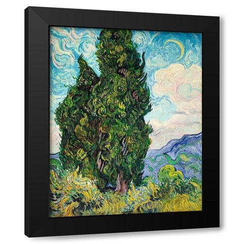 Cypresses (1889) Black Modern Wood Framed Art Print with Double Matting by Van Gogh, Vincent