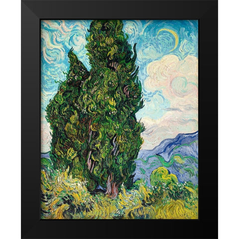 Cypresses (1889) Black Modern Wood Framed Art Print by Van Gogh, Vincent
