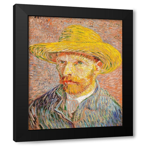 Self-Portrait with a Straw Hat (1887)Â  Black Modern Wood Framed Art Print with Double Matting by Van Gogh, Vincent
