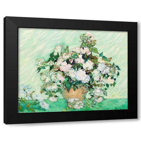 Roses (1890) Black Modern Wood Framed Art Print by Van Gogh, Vincent