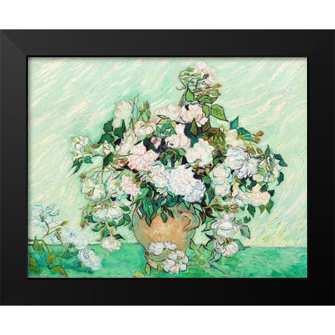 Roses (1890) Black Modern Wood Framed Art Print by Van Gogh, Vincent