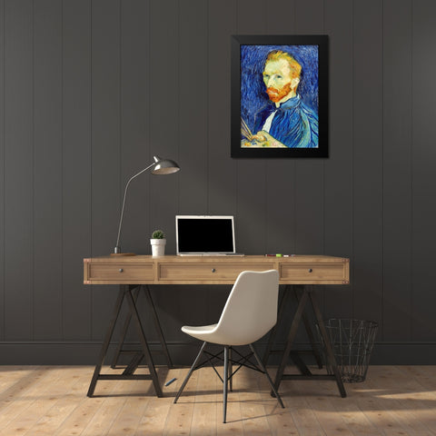 Self-Portrait (1889) Black Modern Wood Framed Art Print by Van Gogh, Vincent