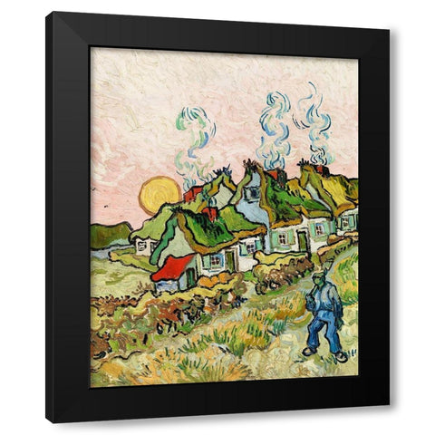 Houses and Figure (1890) Black Modern Wood Framed Art Print by Van Gogh, Vincent