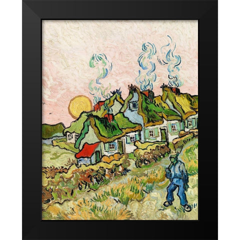 Houses and Figure (1890) Black Modern Wood Framed Art Print by Van Gogh, Vincent