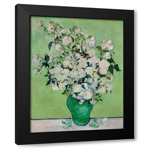 Roses (1890) Black Modern Wood Framed Art Print with Double Matting by Van Gogh, Vincent