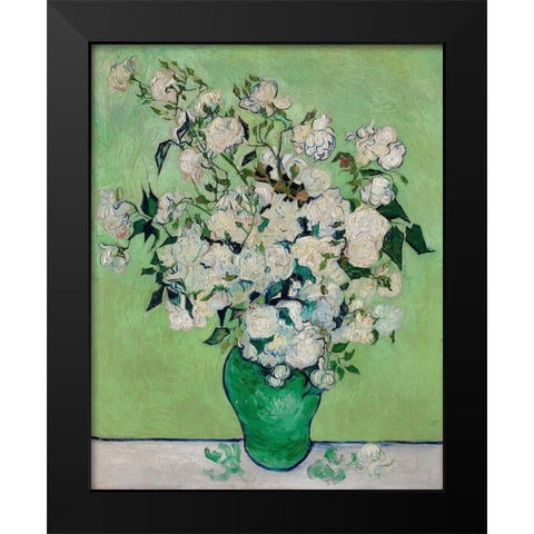 Roses (1890) Black Modern Wood Framed Art Print by Van Gogh, Vincent