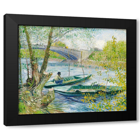Fishing in Spring, the Pont de Clichy (Asnieres) (1887) Black Modern Wood Framed Art Print with Double Matting by Van Gogh, Vincent