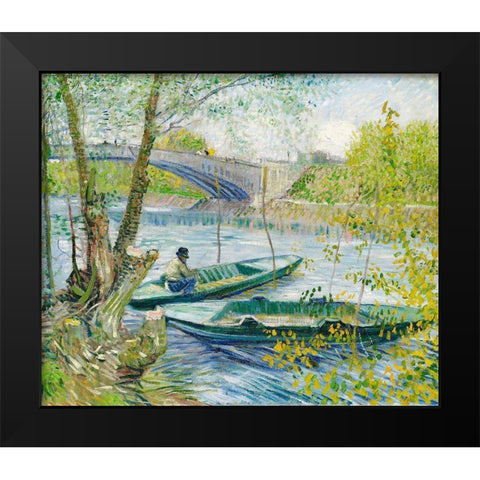 Fishing in Spring, the Pont de Clichy (Asnieres) (1887) Black Modern Wood Framed Art Print by Van Gogh, Vincent