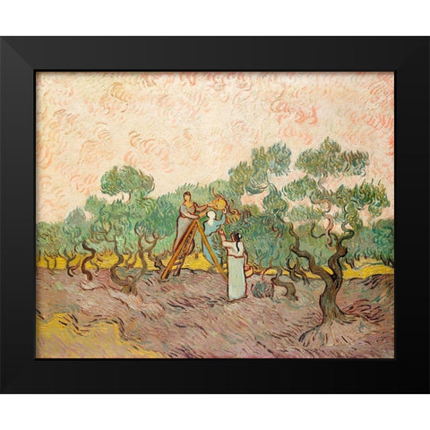 Women Picking Olives (1889) Black Modern Wood Framed Art Print by Van Gogh, Vincent
