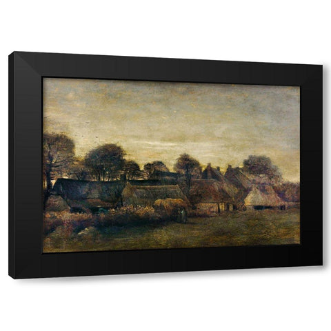 Farming Village at Twilight (1884) Black Modern Wood Framed Art Print with Double Matting by Van Gogh, Vincent