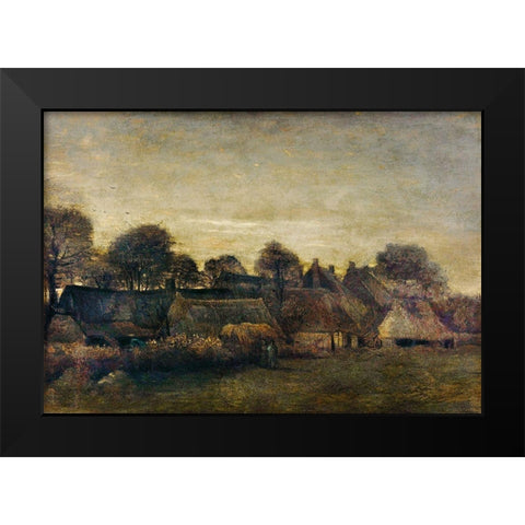 Farming Village at Twilight (1884) Black Modern Wood Framed Art Print by Van Gogh, Vincent