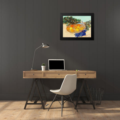 Still Life of Oranges and Lemons with Blue Gloves (1889) Black Modern Wood Framed Art Print by Van Gogh, Vincent