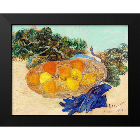 Still Life of Oranges and Lemons with Blue Gloves (1889) Black Modern Wood Framed Art Print by Van Gogh, Vincent