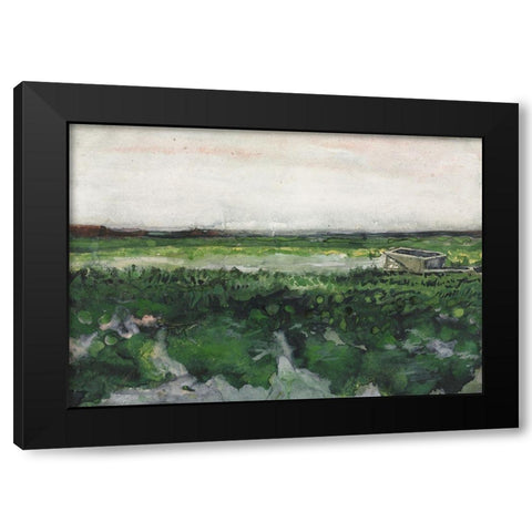 Landscape with Wheelbarrow (1883) Black Modern Wood Framed Art Print with Double Matting by Van Gogh, Vincent