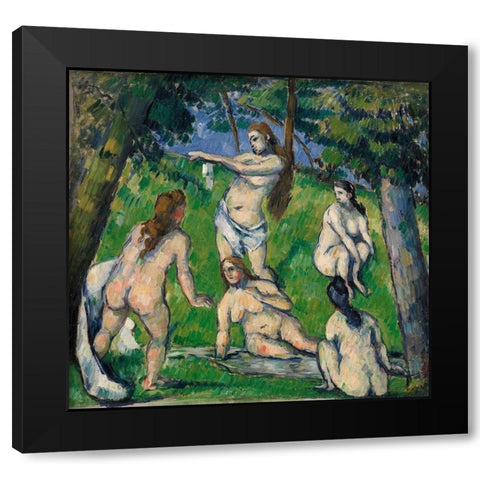 Five Bathers (Cinq baigneuses) (ca. 1877â€“1878) Black Modern Wood Framed Art Print with Double Matting by Cezanne, Paul