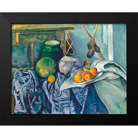 Still Life with Apples Black Modern Wood Framed Art Print by Cezanne, Paul
