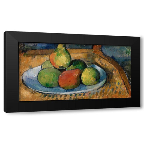 Plate of Fruit on a Chair Black Modern Wood Framed Art Print by Cezanne, Paul