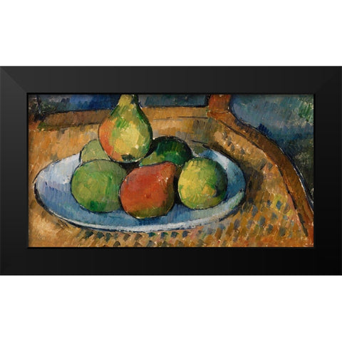 Plate of Fruit on a Chair Black Modern Wood Framed Art Print by Cezanne, Paul
