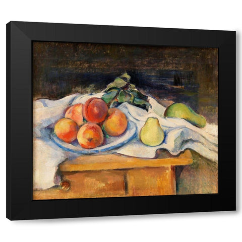 Fruit on a Table Black Modern Wood Framed Art Print with Double Matting by Cezanne, Paul