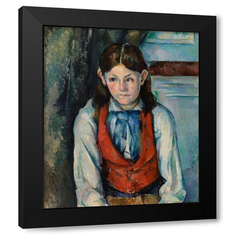 Boy in a Red Vest Black Modern Wood Framed Art Print by Cezanne, Paul