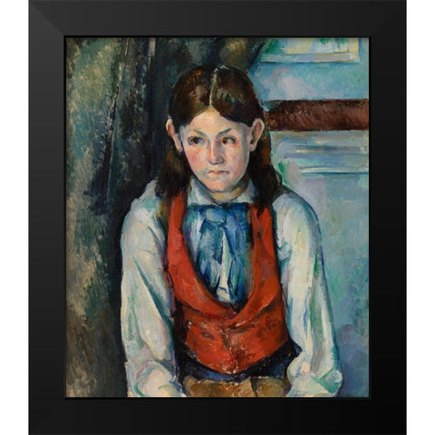 Boy in a Red Vest Black Modern Wood Framed Art Print by Cezanne, Paul