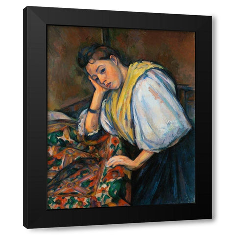 Young Italian Woman at a Table Black Modern Wood Framed Art Print with Double Matting by Cezanne, Paul