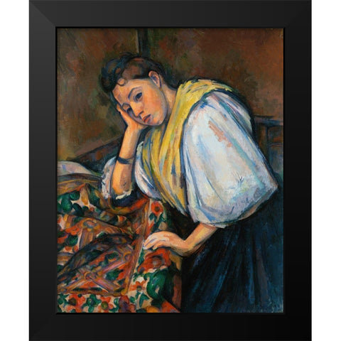 Young Italian Woman at a Table Black Modern Wood Framed Art Print by Cezanne, Paul