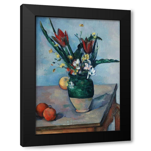 The Vase of Tulips Black Modern Wood Framed Art Print with Double Matting by Cezanne, Paul