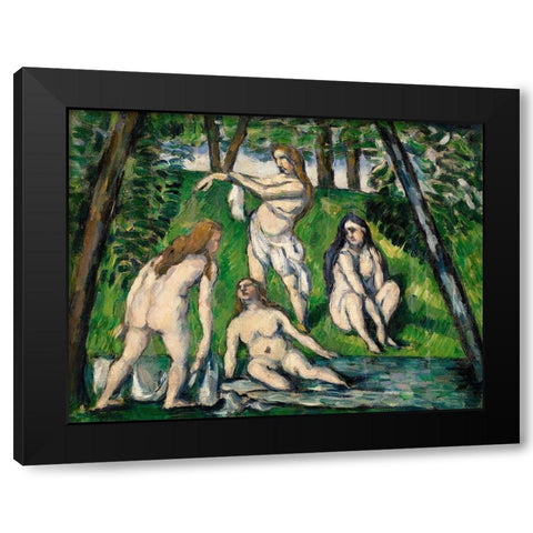 Four Bathers Black Modern Wood Framed Art Print with Double Matting by Cezanne, Paul