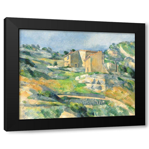 Houses in Provence: The Riaux Valley near LEstaque Black Modern Wood Framed Art Print with Double Matting by Cezanne, Paul