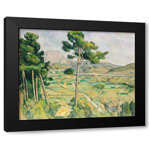 Mont Sainte-Victoire and the Viaduct of the Arc River Valley Black Modern Wood Framed Art Print with Double Matting by Cezanne, Paul