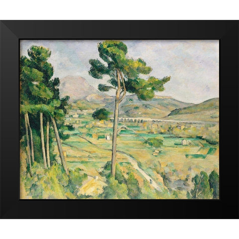 Mont Sainte-Victoire and the Viaduct of the Arc River Valley Black Modern Wood Framed Art Print by Cezanne, Paul