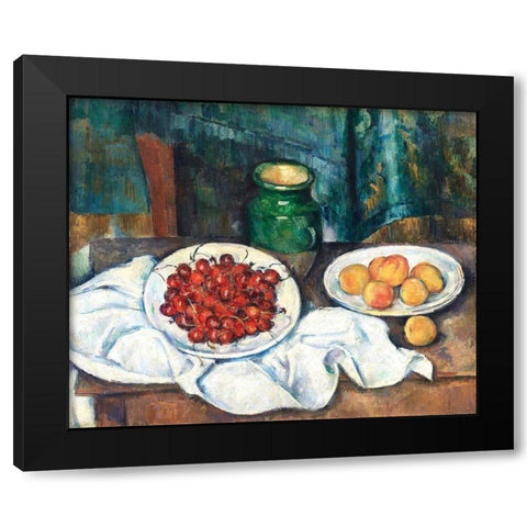 Still Life With Cherries And PeachesÂ  Black Modern Wood Framed Art Print by Cezanne, Paul