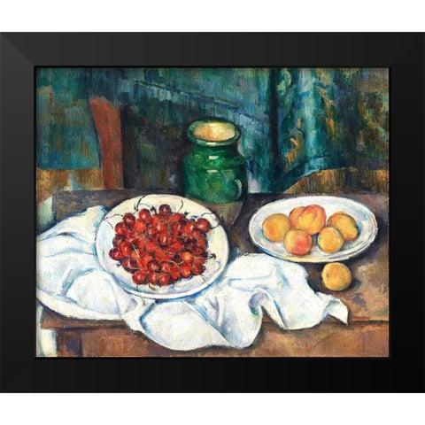 Still Life With Cherries And PeachesÂ  Black Modern Wood Framed Art Print by Cezanne, Paul
