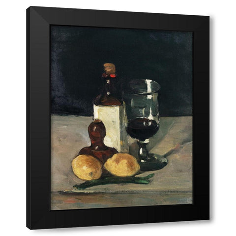 Still Life with Bottle, Glass, and Lemons Black Modern Wood Framed Art Print with Double Matting by Cezanne, Paul