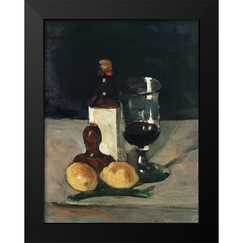 Still Life with Bottle, Glass, and Lemons Black Modern Wood Framed Art Print by Cezanne, Paul