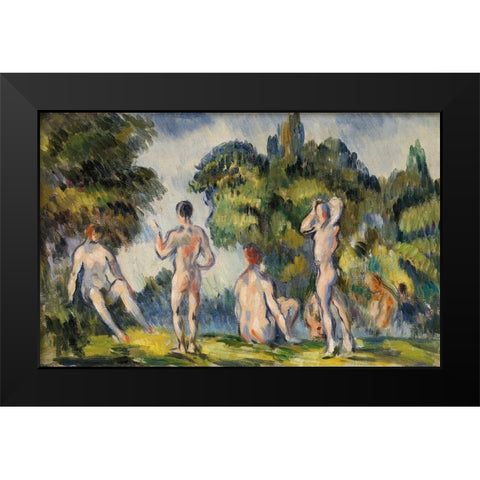 Bathers Black Modern Wood Framed Art Print by Cezanne, Paul