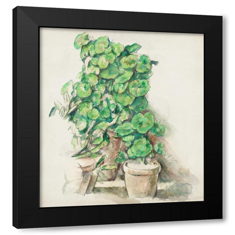 Geraniums Black Modern Wood Framed Art Print by Cezanne, Paul