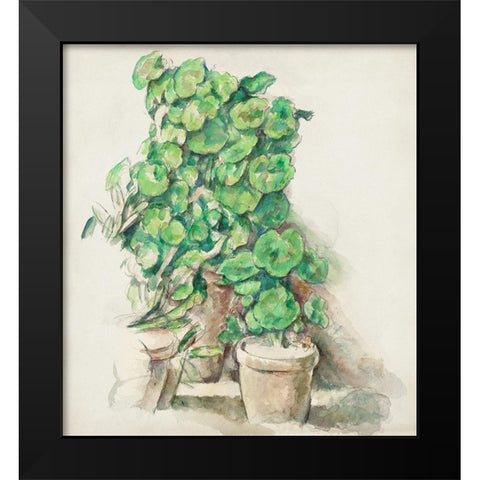 Geraniums Black Modern Wood Framed Art Print by Cezanne, Paul