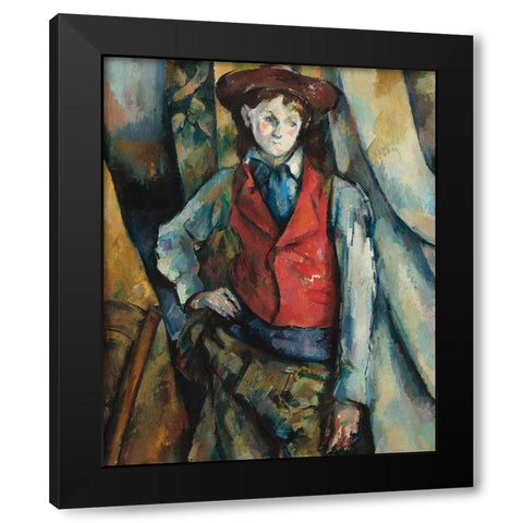 Boy in a Red Waistcoat Black Modern Wood Framed Art Print with Double Matting by Cezanne, Paul