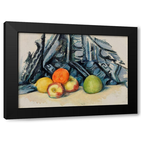 Apples and Cloth Black Modern Wood Framed Art Print by Cezanne, Paul