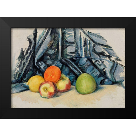 Apples and Cloth Black Modern Wood Framed Art Print by Cezanne, Paul