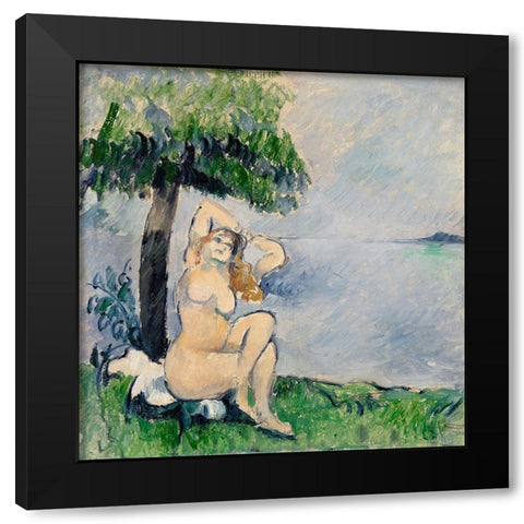 Bather at the Seashore Black Modern Wood Framed Art Print by Cezanne, Paul